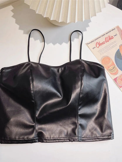 Leather Camisole Chest Padded  Backless Crop Tops Periwinkley Shop