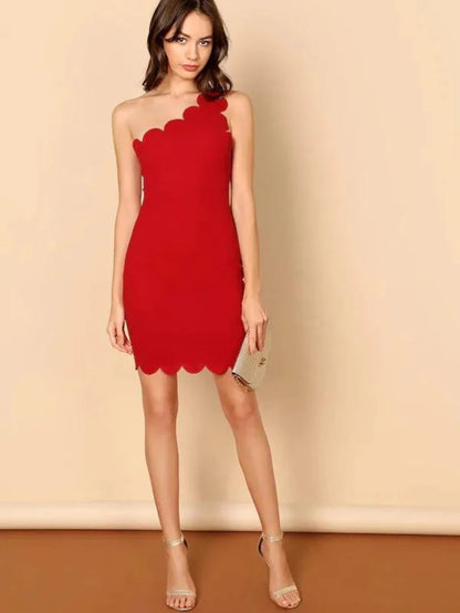 One Shoulder Scallop Trim Bodycon Dress Periwinkley Shop