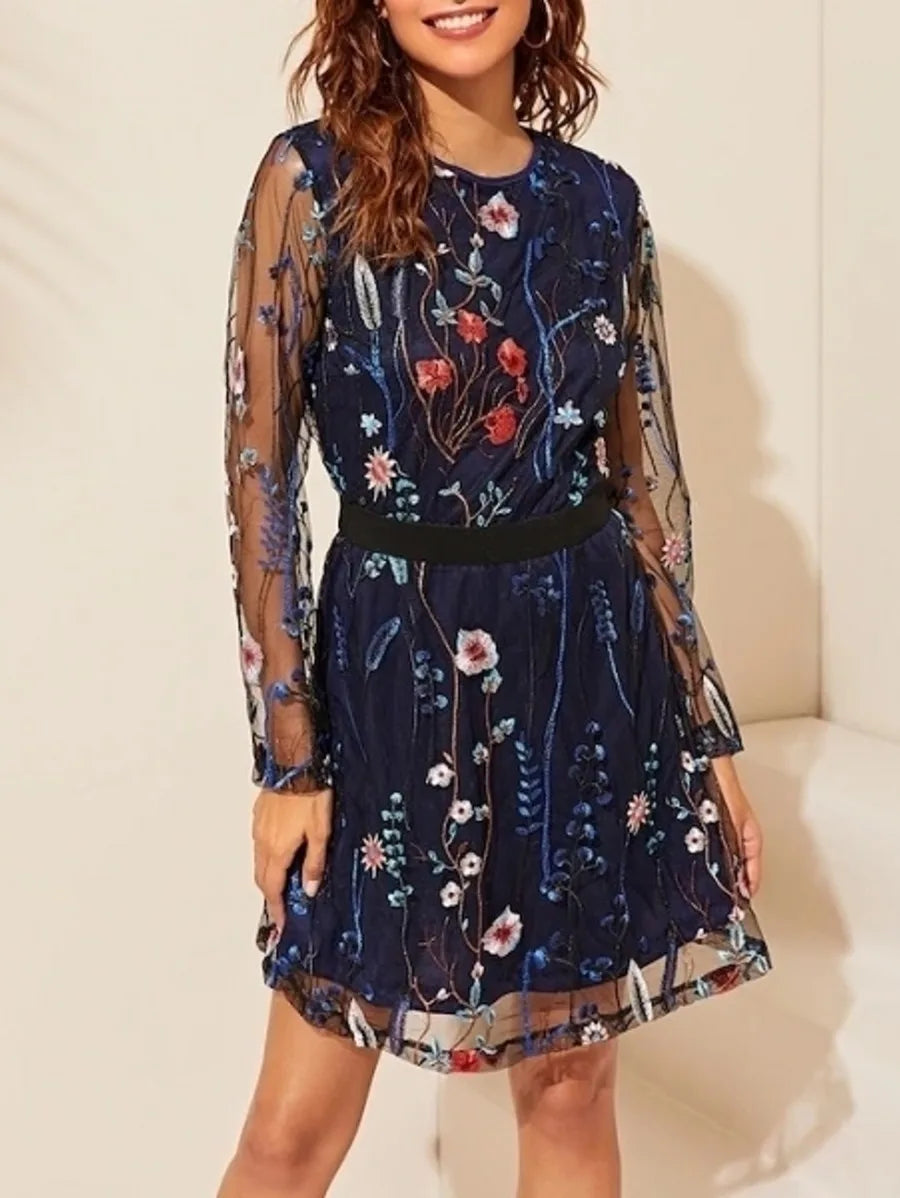 Floral Embroidery Mesh Overlay Occasion Dress Periwinkley Shop