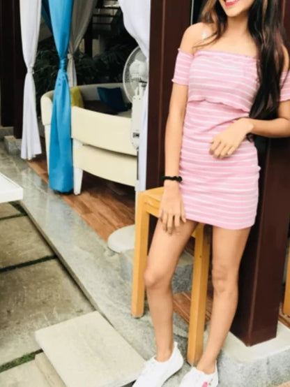 Lettuce Trim  Bardot Striped Dress Periwinkley Shop