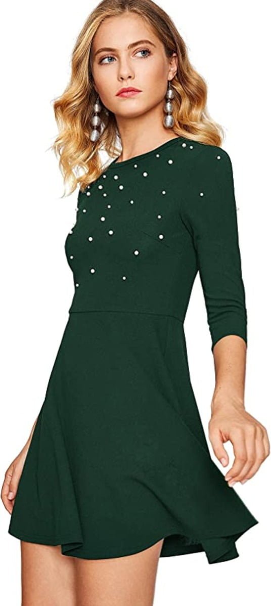 Faux Pearl Embellished Skater Dress Periwinkley Shop