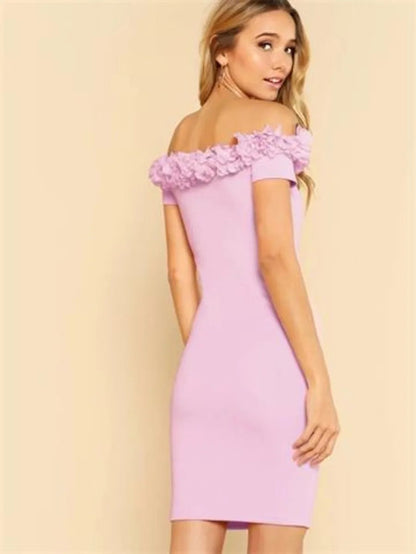 3D Applique Form Fitting Bardot Dress Periwinkley Shop