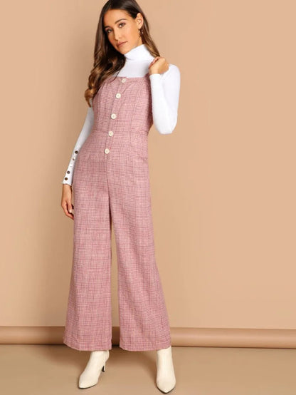 Wide Leg Button Up Plaid Jumpsuit Periwinkley Shop
