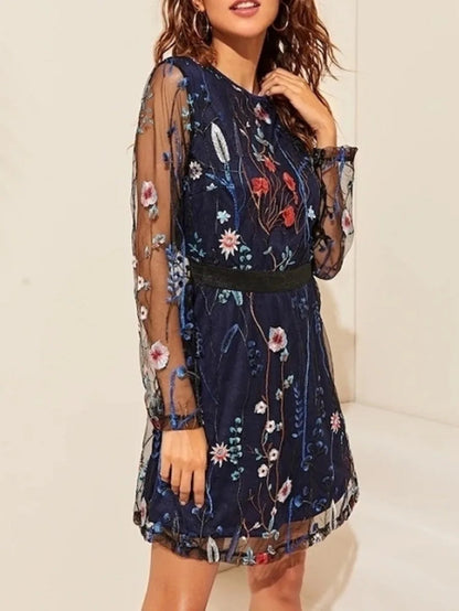 Floral Embroidery Mesh Overlay Occasion Dress Periwinkley Shop
