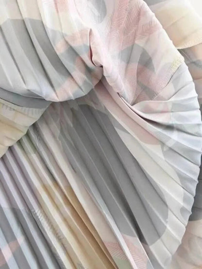 Foliage Print Pleated Skirt Periwinkley Shop
