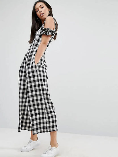 Jumpsuit in Gingham with Cold Shoulder Detail Periwinkley Shop