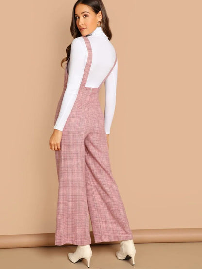 Wide Leg Button Up Plaid Jumpsuit Periwinkley Shop
