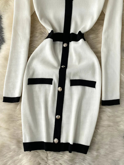 gold button detail contrast trim pencil dress Periwinkley Shop
