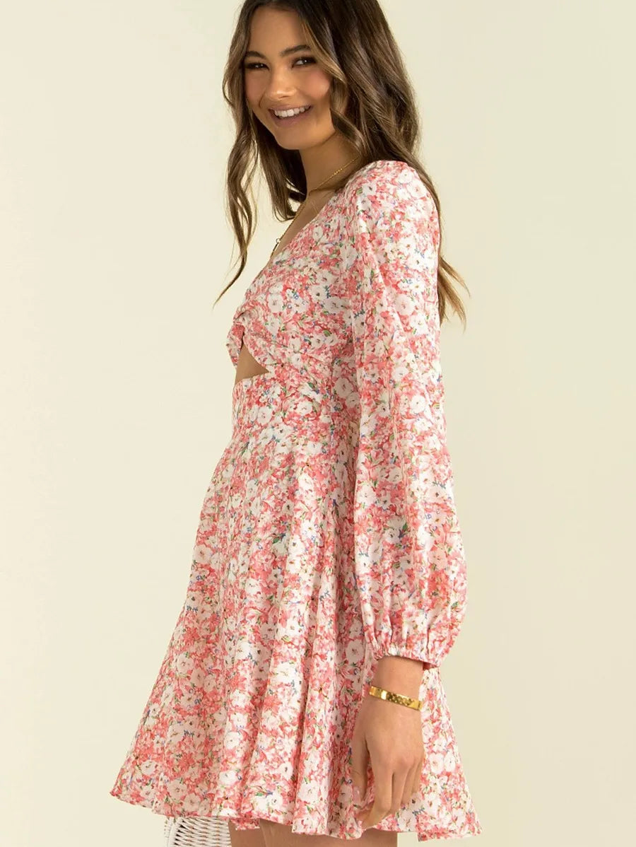 pretty floral printed pink  dress Periwinkley Shop