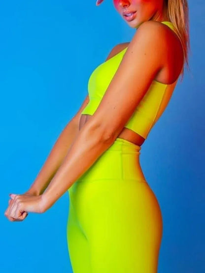 Green Neon Halter vest crop top and Leggings set Periwinkley Shop
