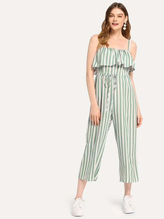 foldover front drawstring waist striped cami jumpsuit Periwinkley Shop