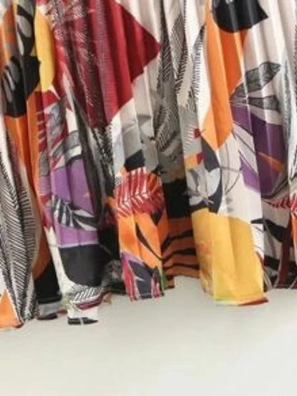 Foliage Print Pleated Skirt Periwinkley Shop