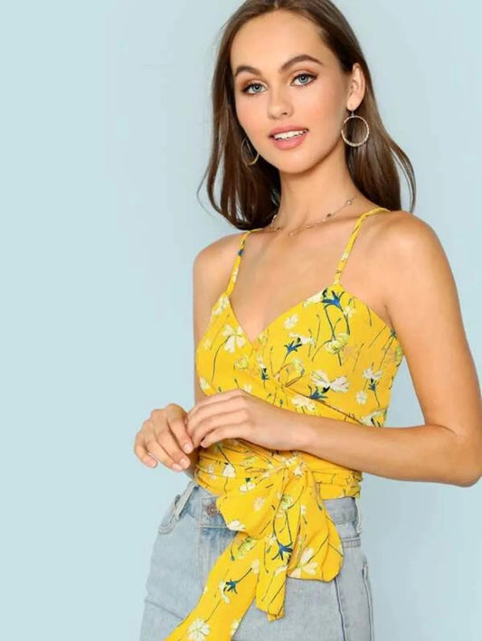 knot side floral wrap cami top Periwinkley Shop
