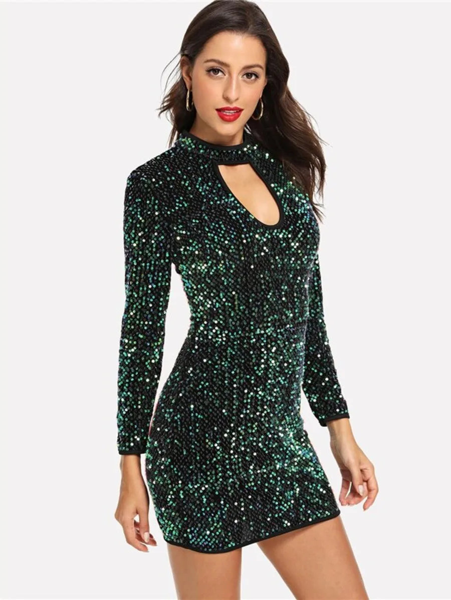Keyhole Sequin Bodycon Dress Periwinkley Shop