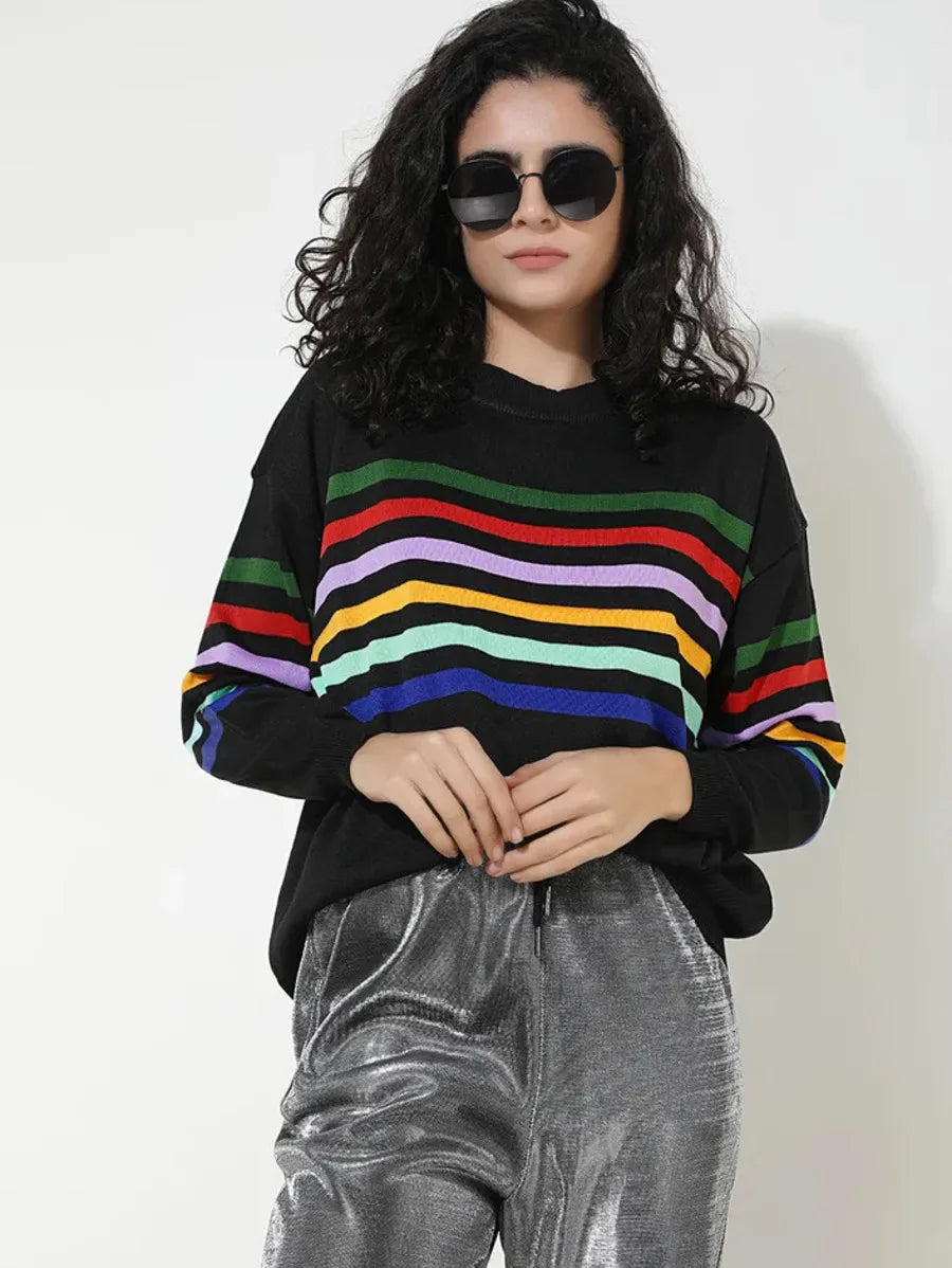 Counting Stripes Black Sweatshirt Periwinkley Shop