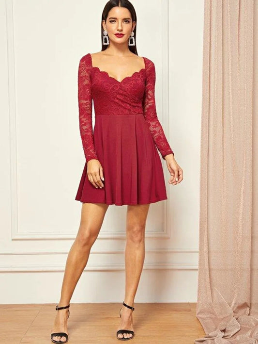 Lace Surplice Top Flare Dress Periwinkley Shop