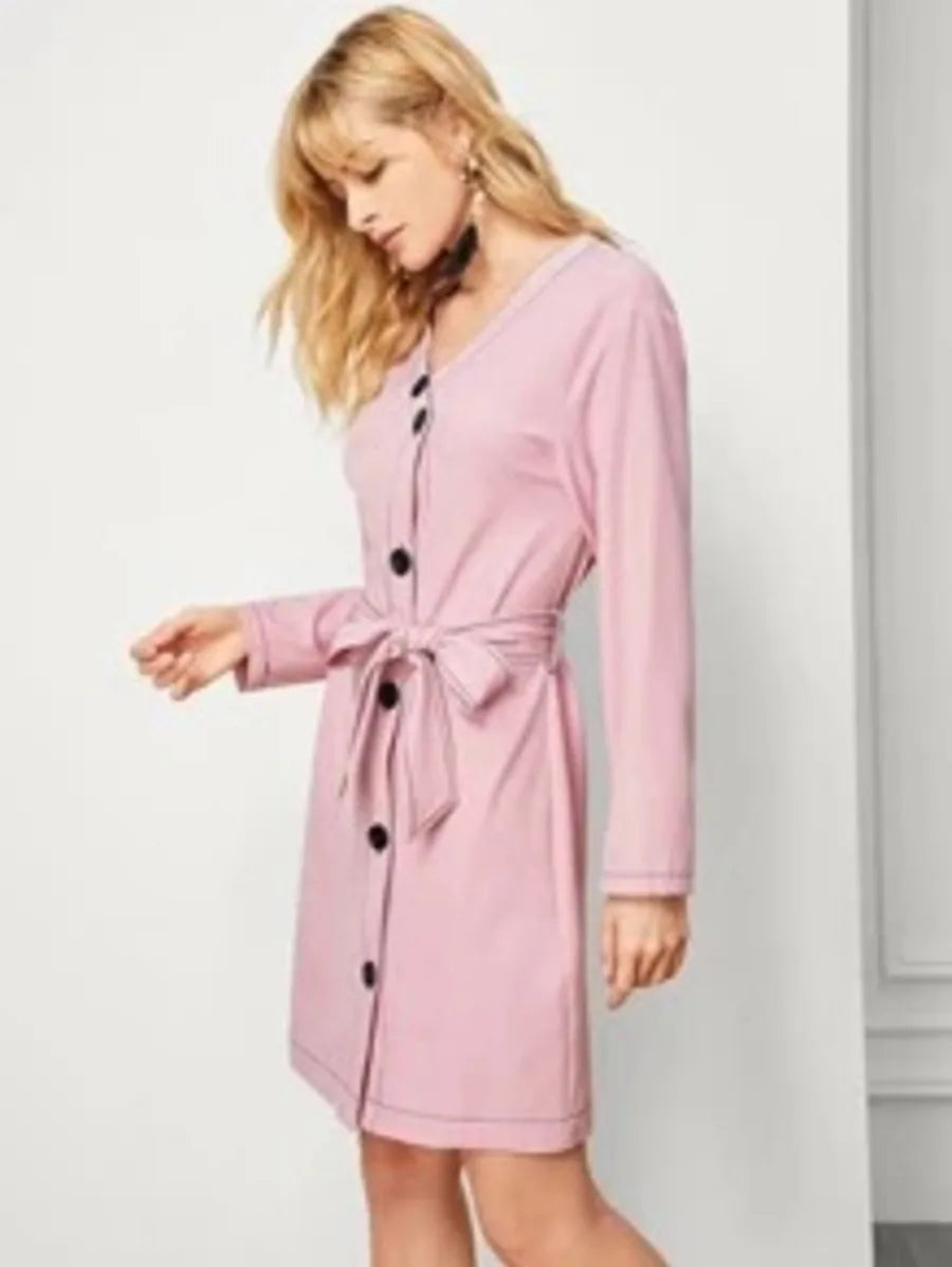 V-Neck Button Up Dress Periwinkley Shop