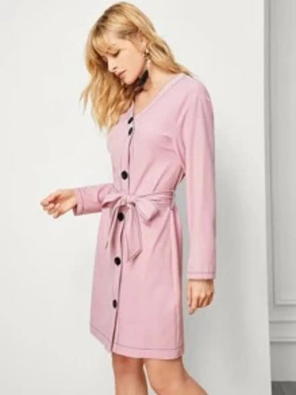 V-Neck Button Up Dress Periwinkley Shop