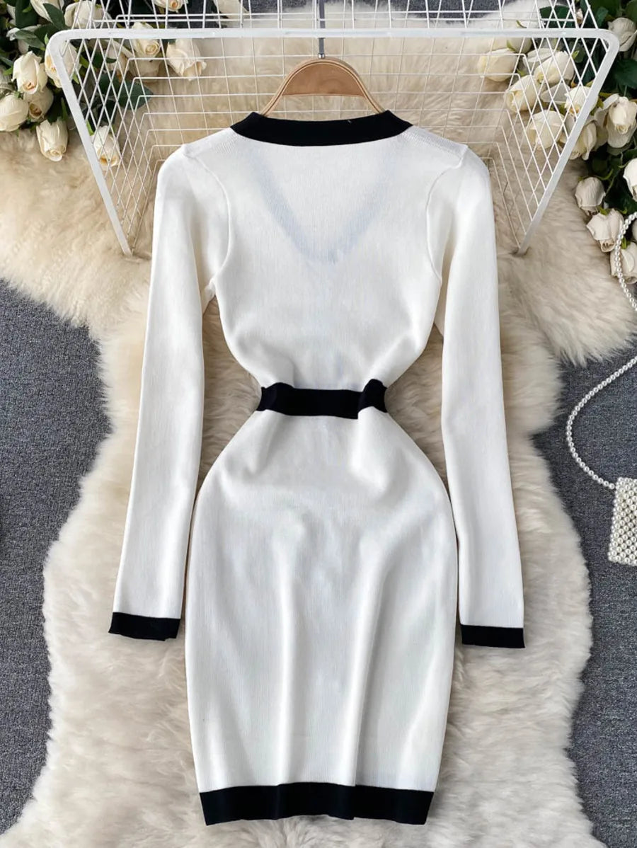 gold button detail contrast trim pencil dress Periwinkley Shop
