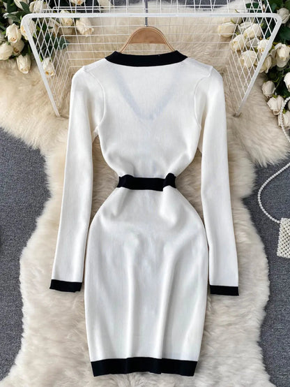 gold button detail contrast trim pencil dress Periwinkley Shop