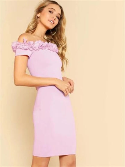 3D Applique Form Fitting Bardot Dress Periwinkley Shop