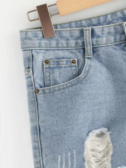 Button Fly Distressed Denim Shorts Periwinkley Shop