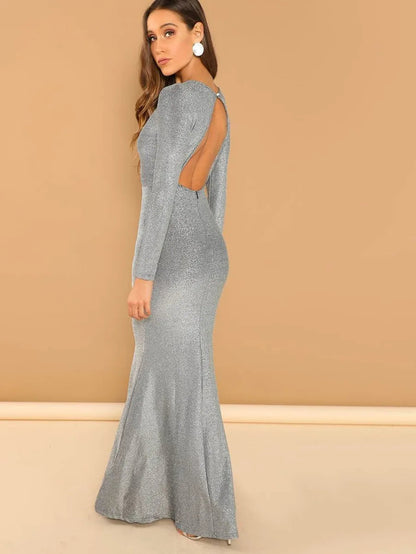 Open Back Slit Glitter Mermaid Prom One Piece Dress Periwinkley Shop