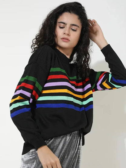 Counting Stripes Black Sweatshirt Periwinkley Shop