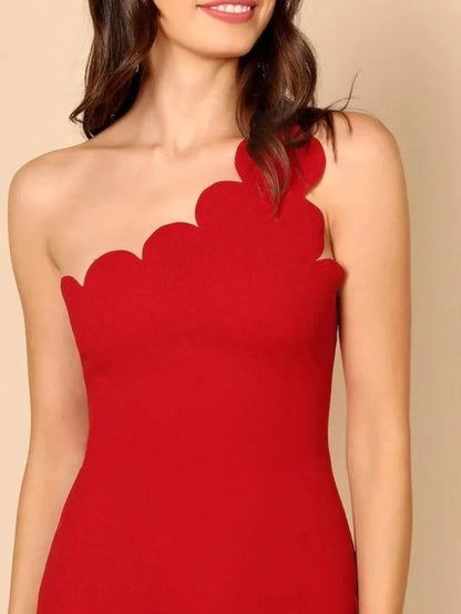 One Shoulder Scallop Trim Bodycon Dress Periwinkley Shop