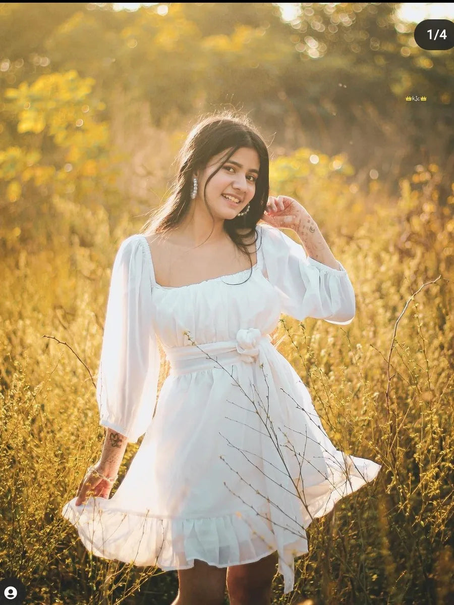 White ruffle georgette dress -Preorder Periwinkley Shop