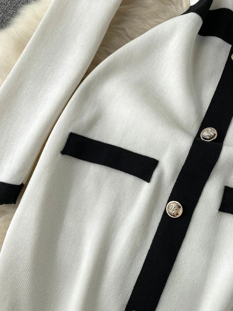 gold button detail contrast trim pencil dress Periwinkley Shop