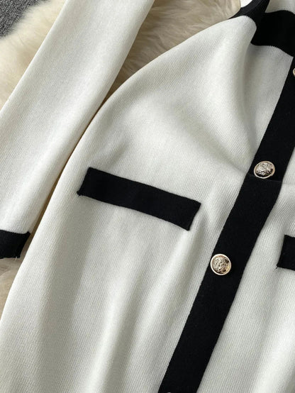 gold button detail contrast trim pencil dress Periwinkley Shop