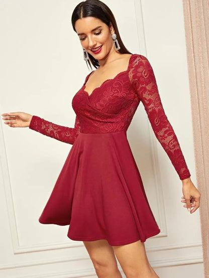Lace Surplice Top Flare Dress Periwinkley Shop