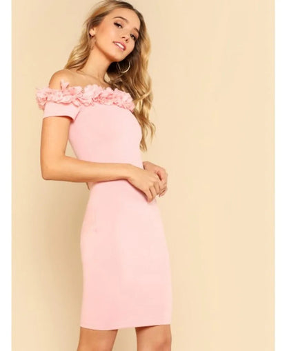 3D APPLIQUE OFF SHOULDER DRESS Periwinkley Shop