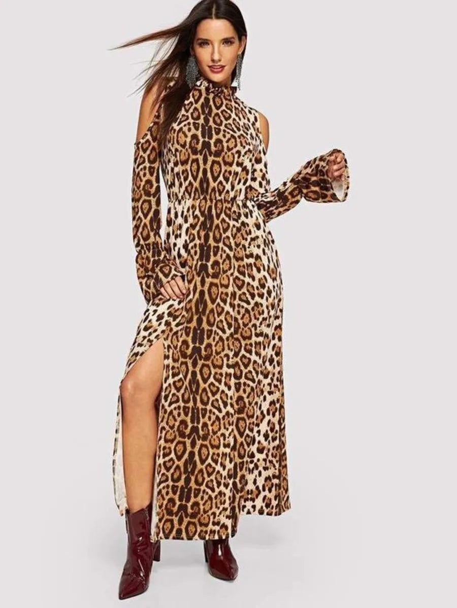 open shoulder leopard print dress Periwinkley Shop