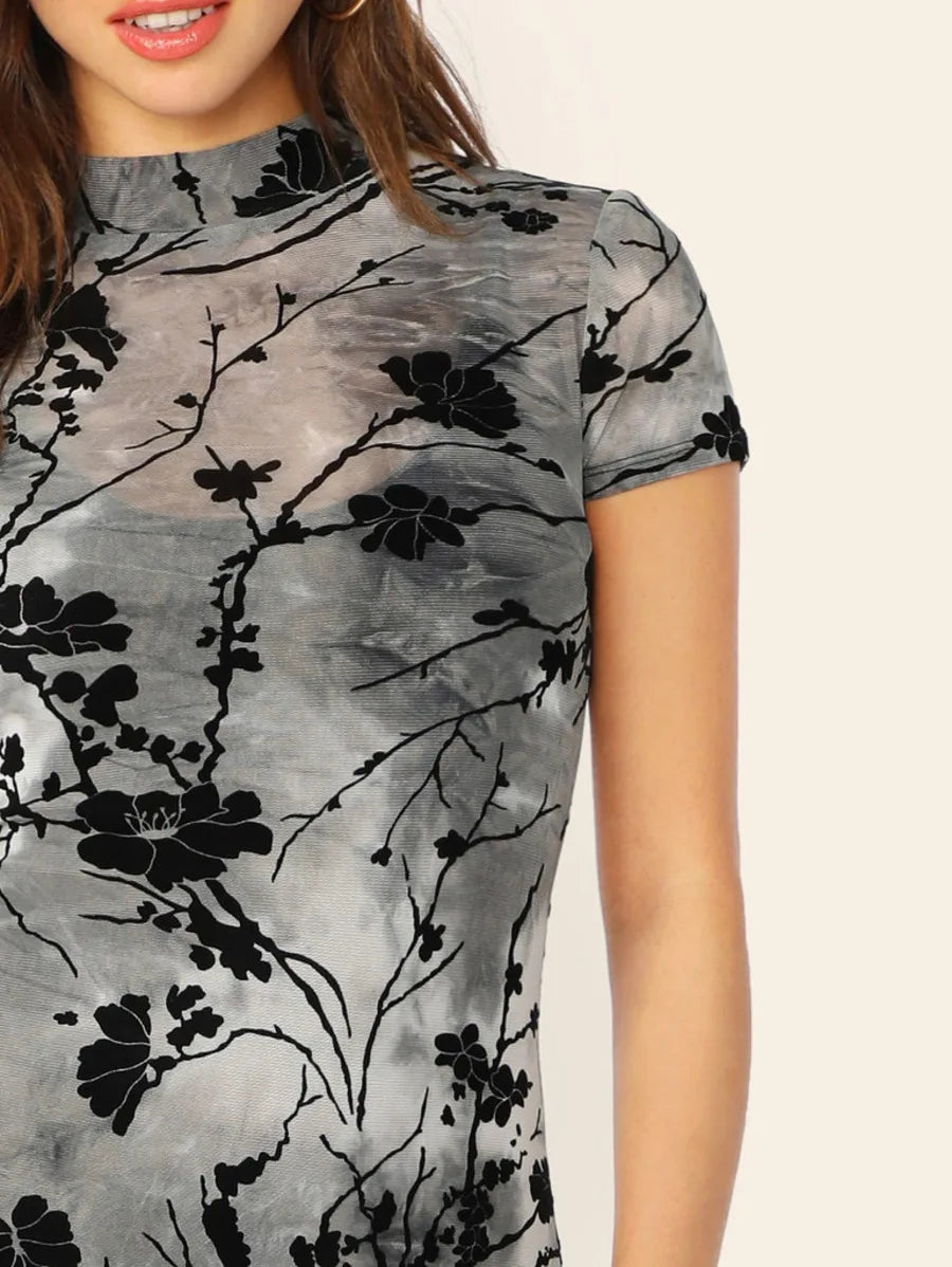 Ink Painting Sheer Bodycon Dress Periwinkley Shop