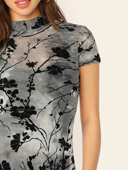 Ink Painting Sheer Bodycon Dress Periwinkley Shop