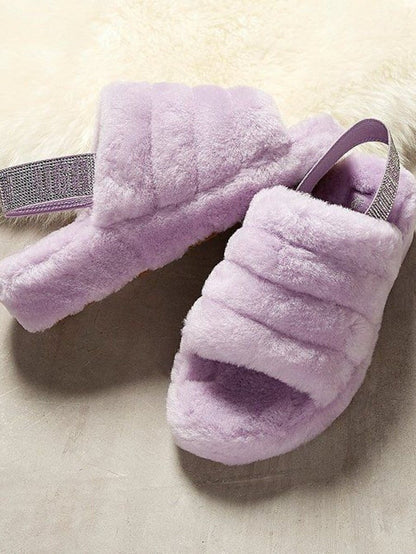 Lilac Faux  Fur Slider Slippers Periwinkley Shop