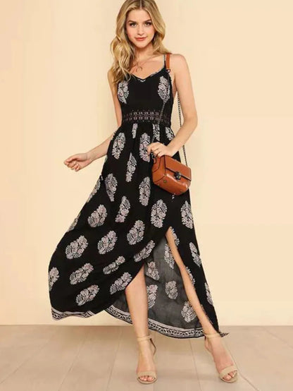 Floral Print Halter Dress Periwinkley Shop