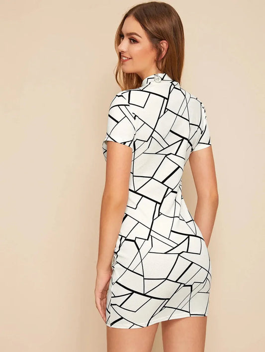 MOCK-NECK GEO PRINT BODYCON DRESS Periwinkley Shop
