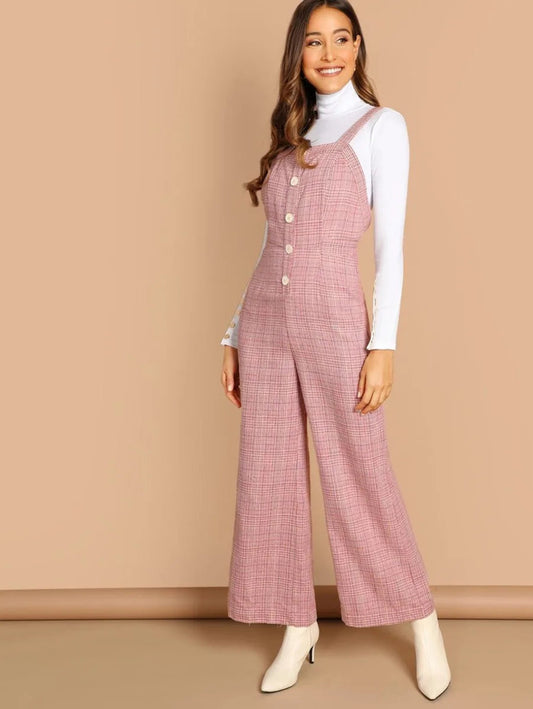 Wide Leg Button Up Plaid Jumpsuit Periwinkley Shop