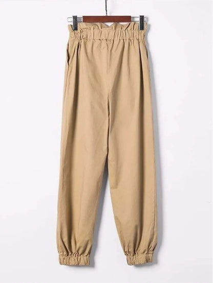 Frill Trim Lace-Up Pants Periwinkley Shop