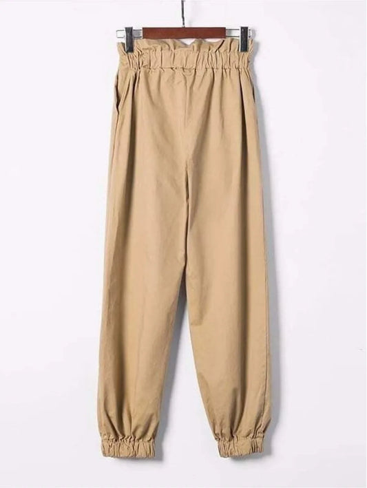 Frill Trim Lace-Up Pants Periwinkley Shop