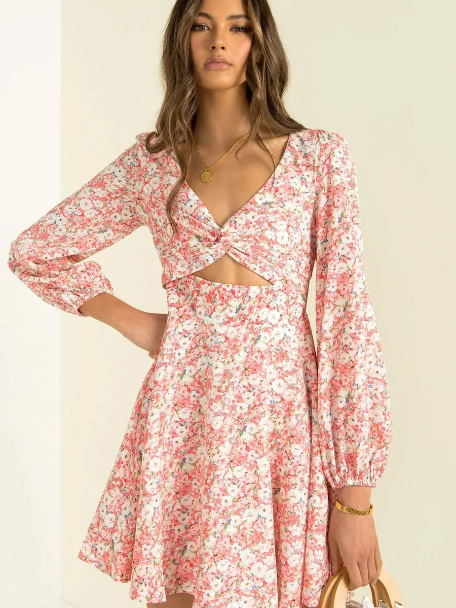 pretty floral printed pink  dress Periwinkley Shop