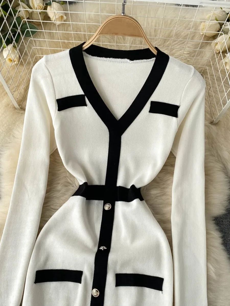 gold button detail contrast trim pencil dress Periwinkley Shop