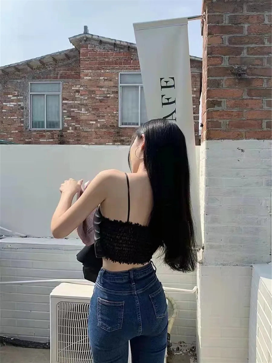 Leather Camisole Chest Padded  Backless Crop Tops Periwinkley Shop