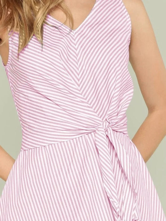 Pink Knot Waist Sleeveless Striped Casual Dress Periwinkley Shop