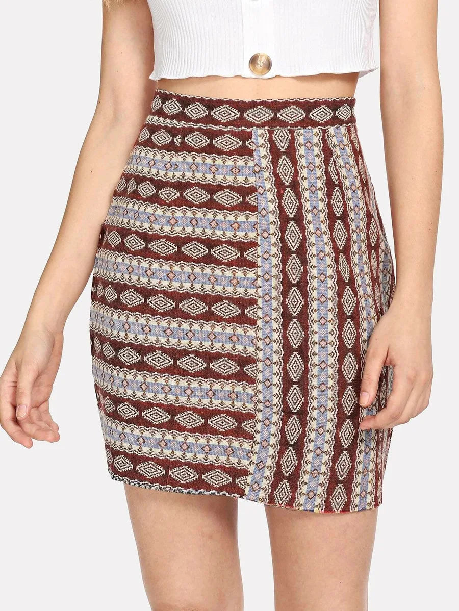Geo Print Bodycon Skirt Periwinkley Shop