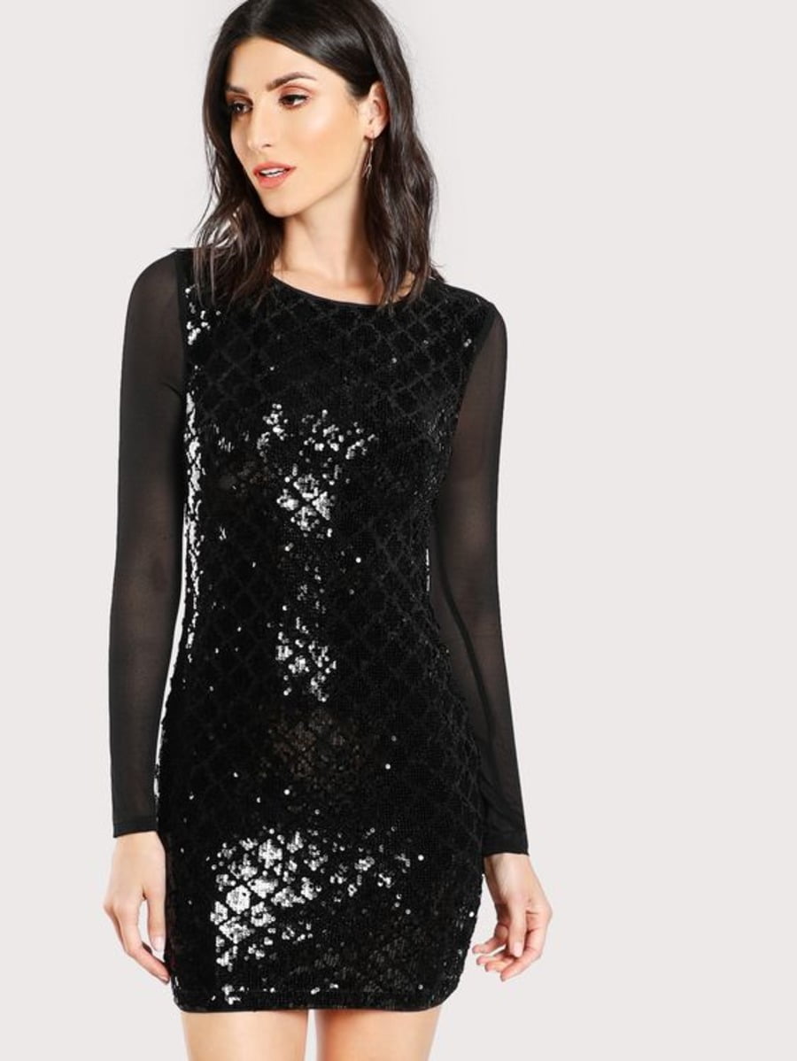 Sheer Back Sequin Dress Periwinkley Shop