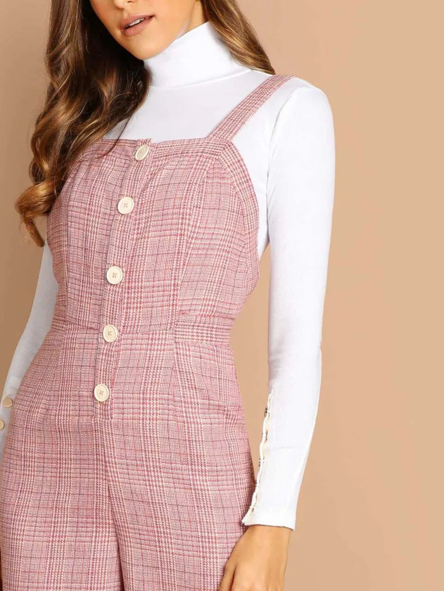 Wide Leg Button Up Plaid Jumpsuit Periwinkley Shop